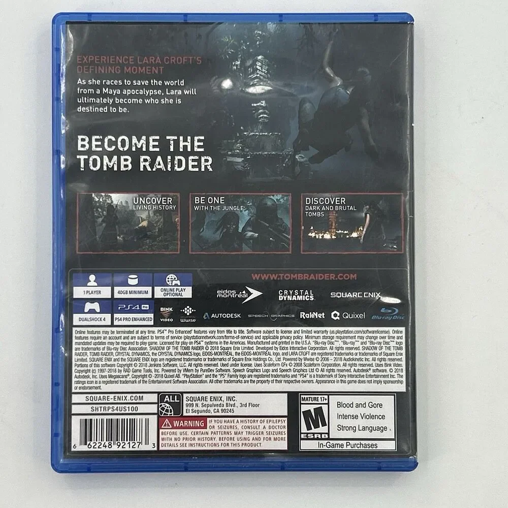 Shadow of The Tomb Raider (Sony PlayStation 4 PS4, 2018) Tested & Working